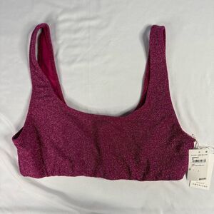 NWT Good American Hawaiian Pink Size 4 / XL Metallic Scoop Bikini Swim Top Shine